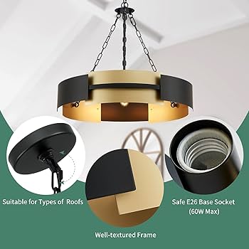 Avzkcy 26-Inch Modern Chandelier Industrial Black and Gold